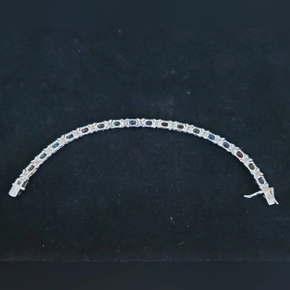 925 Sterling Silver Multi Gemstone Tennis Bracelet  Overtone Vintage - Picture 8 of 15